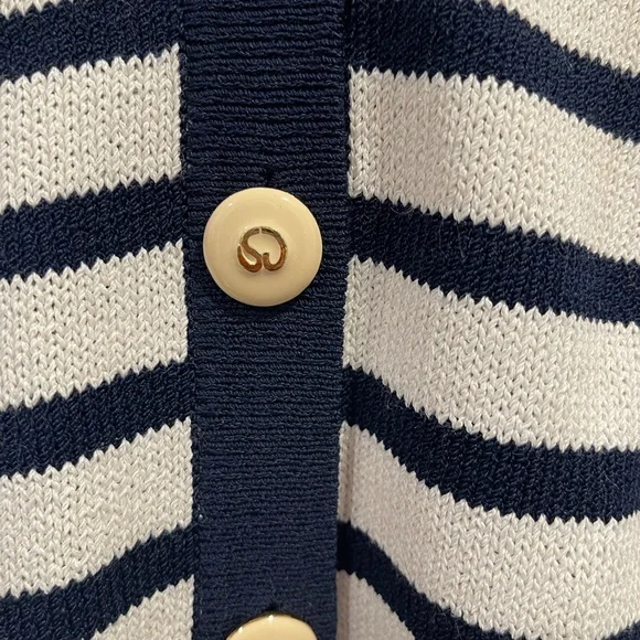 St. John Collection Navy and Cream Striped Cardigan